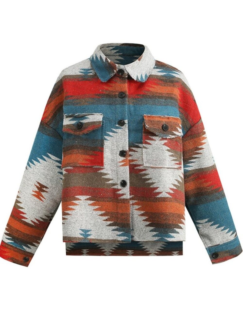 Womens Aztec Print Shacket Jacket Western Long Sleeve Button Down Lightweight